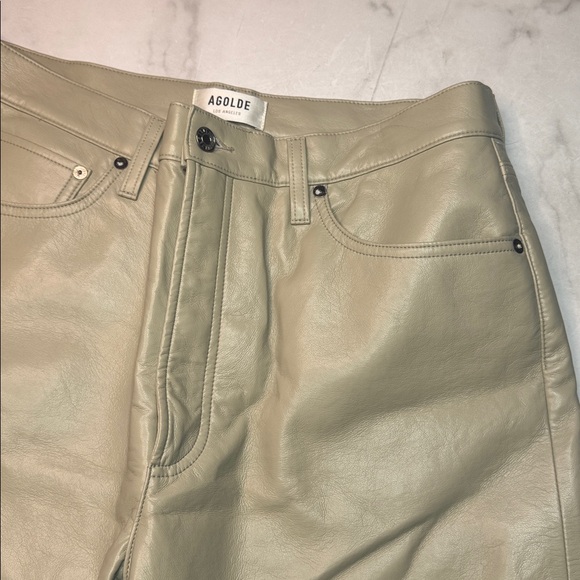 AGOLDE Recycled Leather 90's Pinch Waist Pants in Powder Cream - Picture 3 of 6